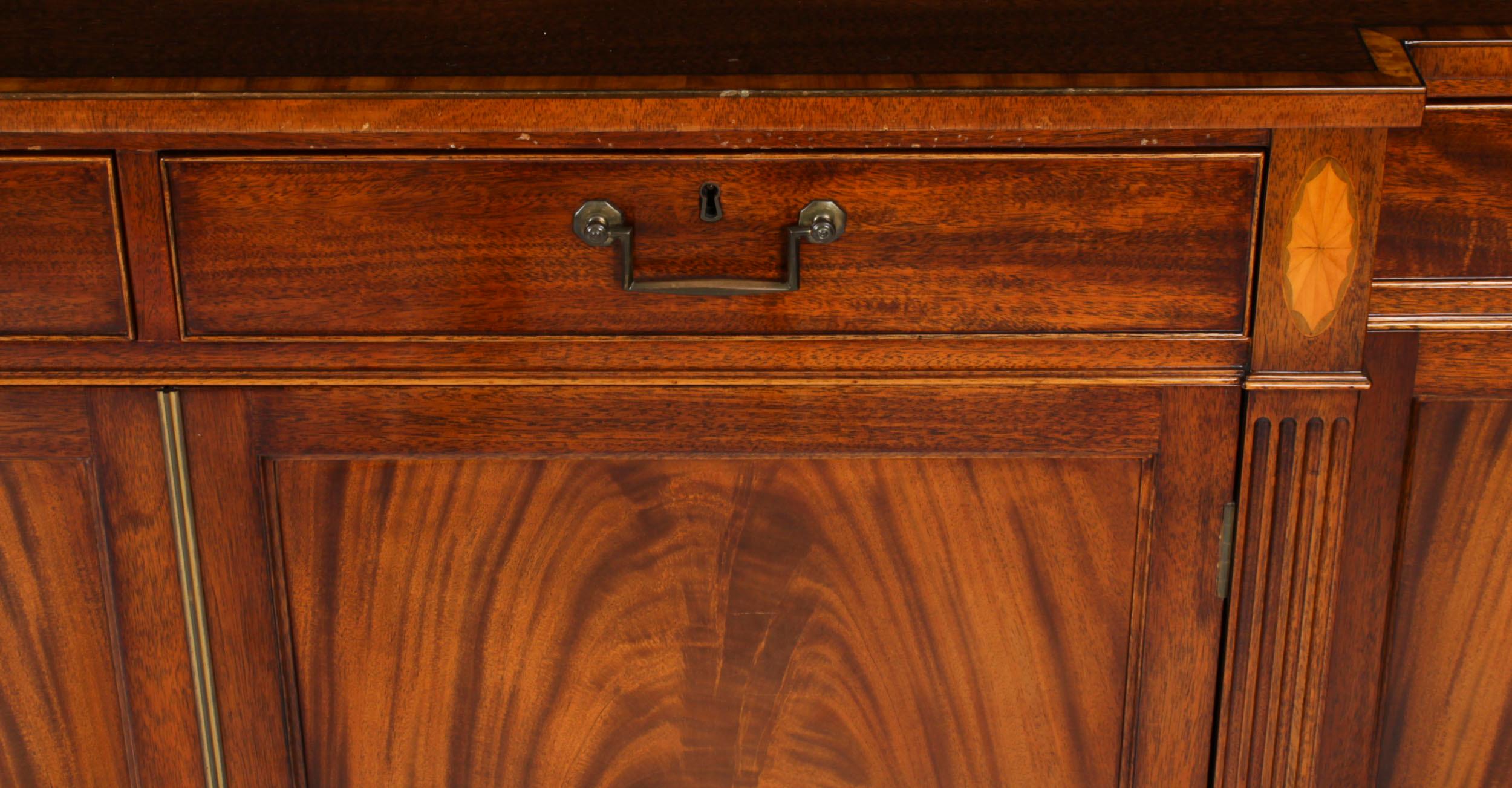English Vintage 7ft Large Flame Mahogany Sideboard by William Tillman Late 20th Century
