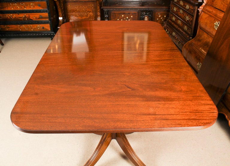 Vintage 7ft Regency Revival Twin Pillar Dining Table 20th C For Sale at