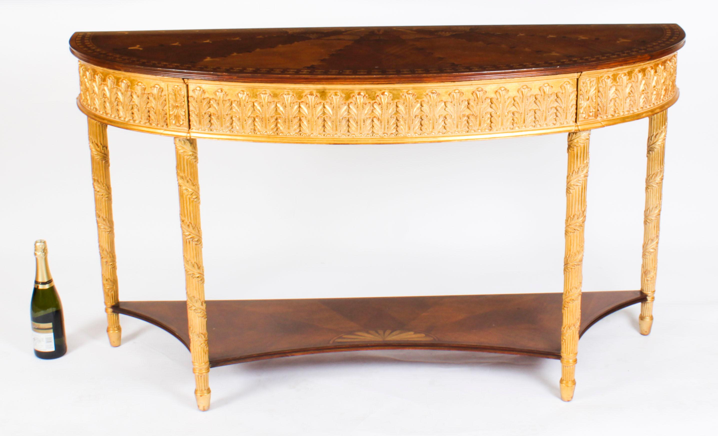 Vintage Sheraton Revival Giltwood & Marquetry Console Table 20th Century 15
