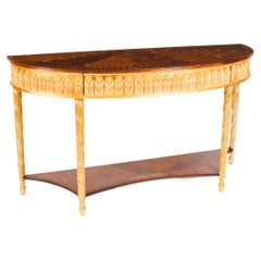 Table console vintage de style néo-historique Sheraton en bois doré et marqueterie, XXe siècle