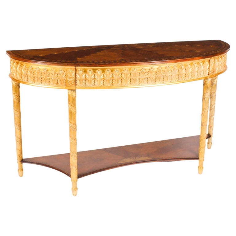 Sheraton Table Vintage Sheraton Revival Giltwood and Marquetry Console Table 20th ...
