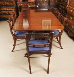Vintage 7ft Twin Pillar Dining Table & 8 dining chairs 20th C