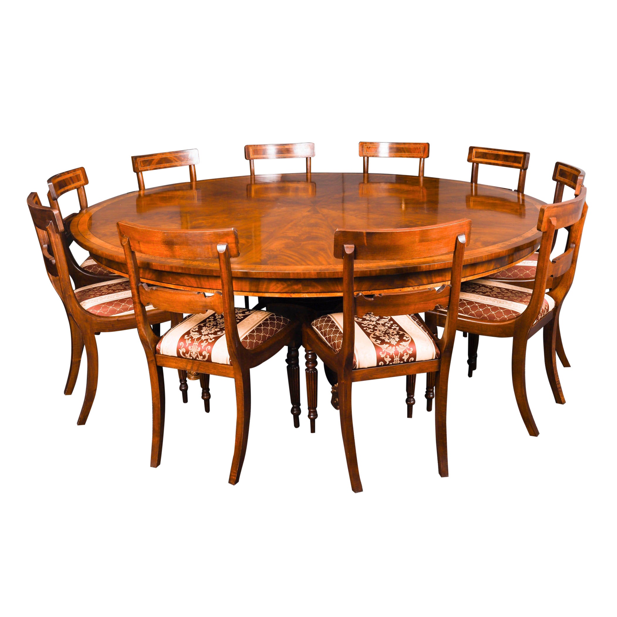 Vintage 7ft6" Flame Mahogany Dining Table & 10 Chairs 20th Century