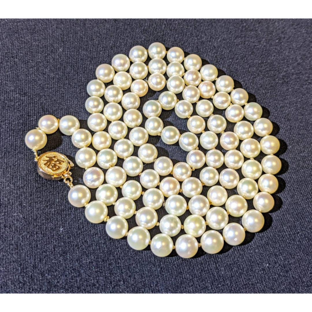 Vintage 7mm Japanese Akoya Saltwater Pearl 30 Inch Necklace FU Fortune 14k Gold 2