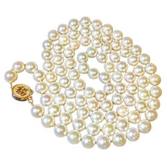 Vintage 7mm Japanese Akoya Saltwater Pearl 30 Inch Necklace FU Fortune 14k Gold