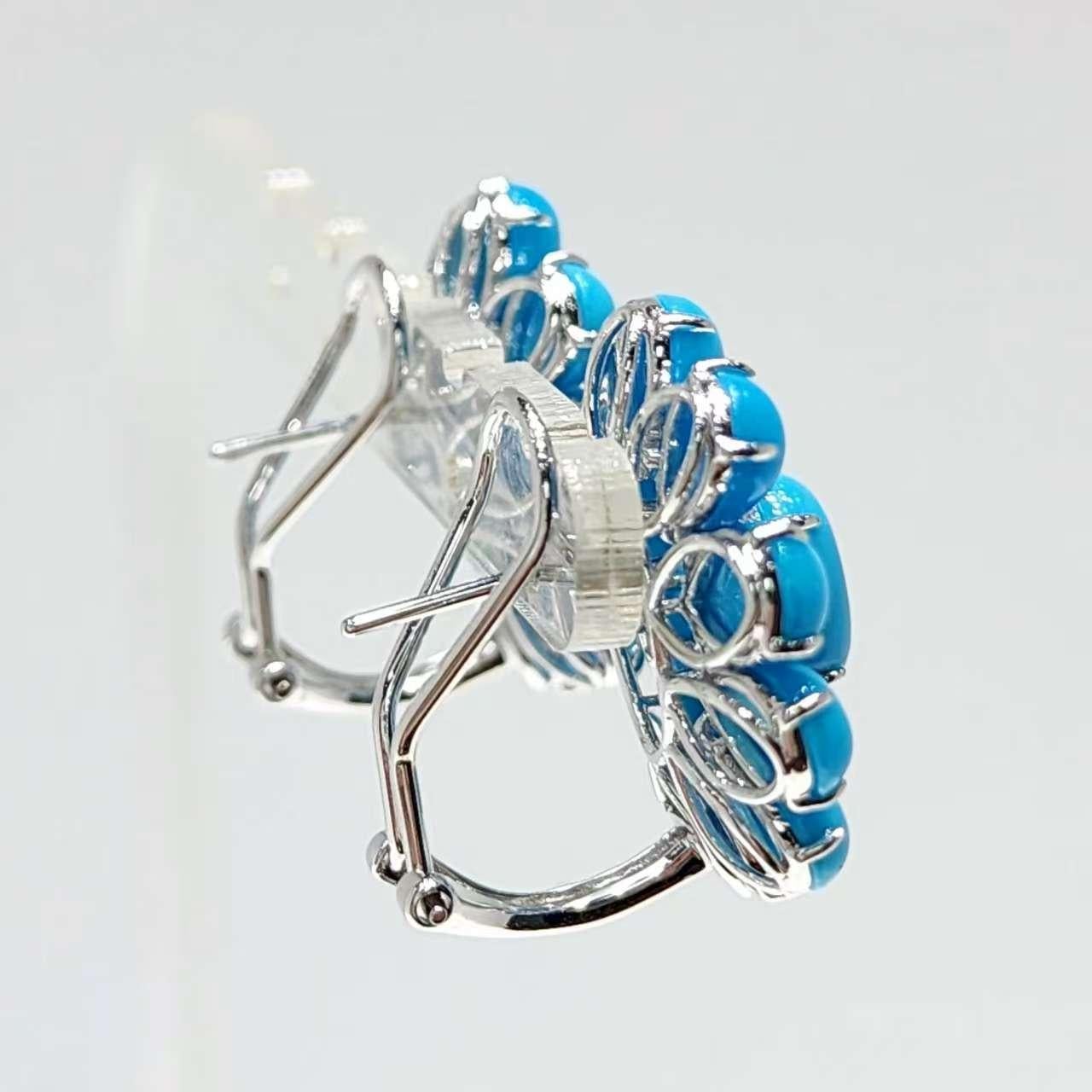 Vintage 7x9mm Türkis Diamant Ohrringe in 14 Karat Weißgold im Angebot 4