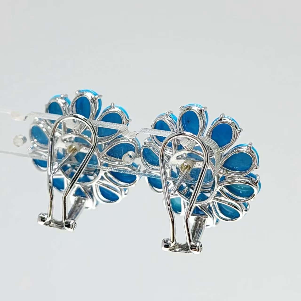 Vintage 7x9mm Türkis Diamant Ohrringe in 14 Karat Weißgold im Angebot 5