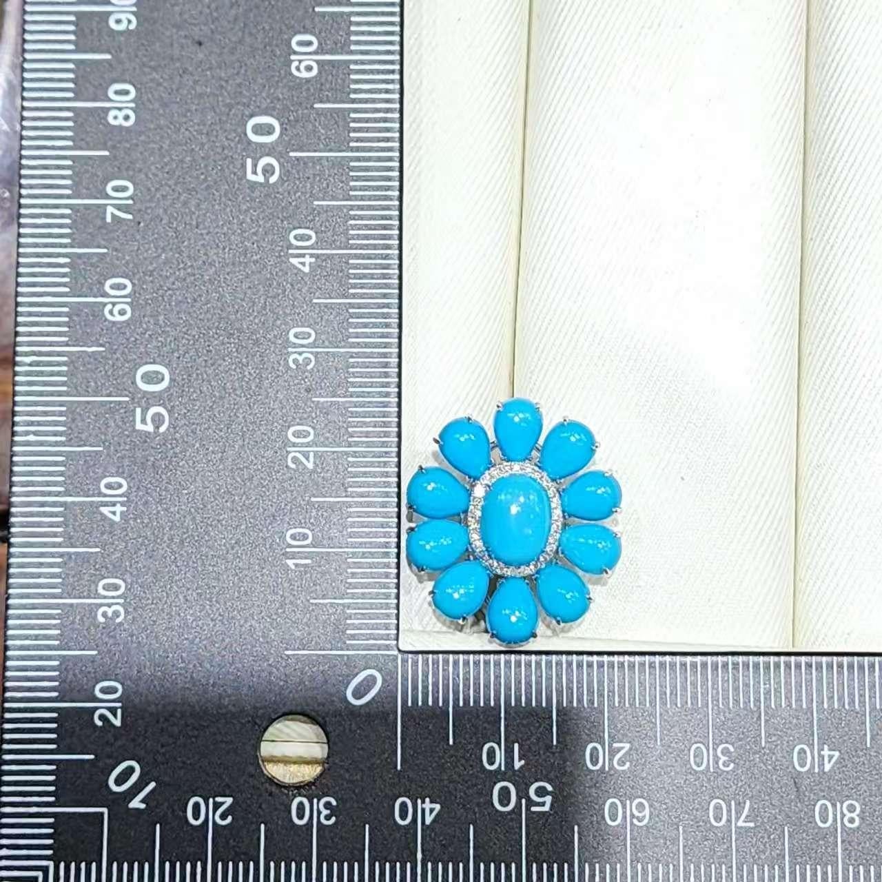 Vintage 7x9mm Türkis Diamant Ohrringe in 14 Karat Weißgold im Angebot 6