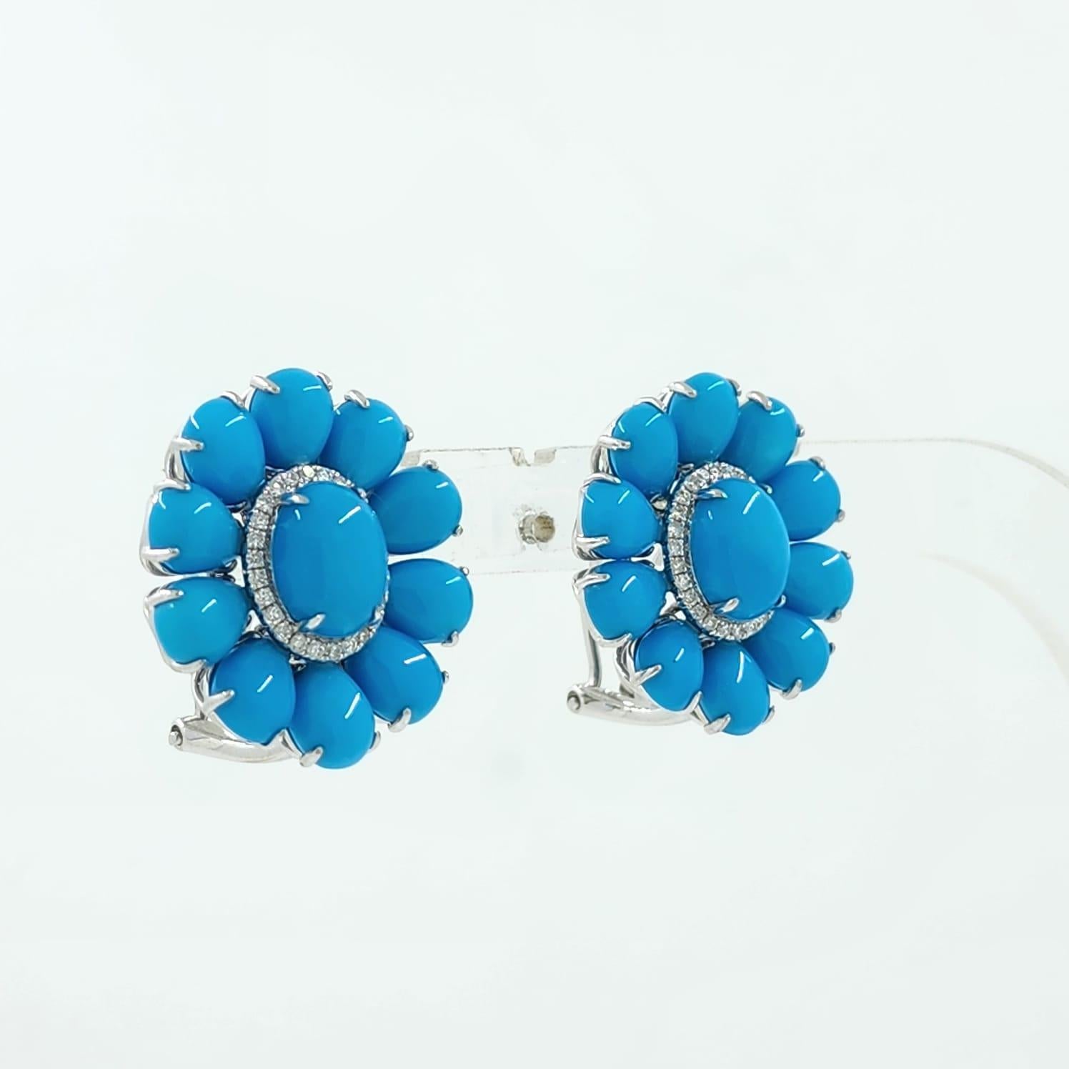 Vintage 7x9mm Türkis Diamant Ohrringe in 14 Karat Weißgold (Zeitgenössisch) im Angebot