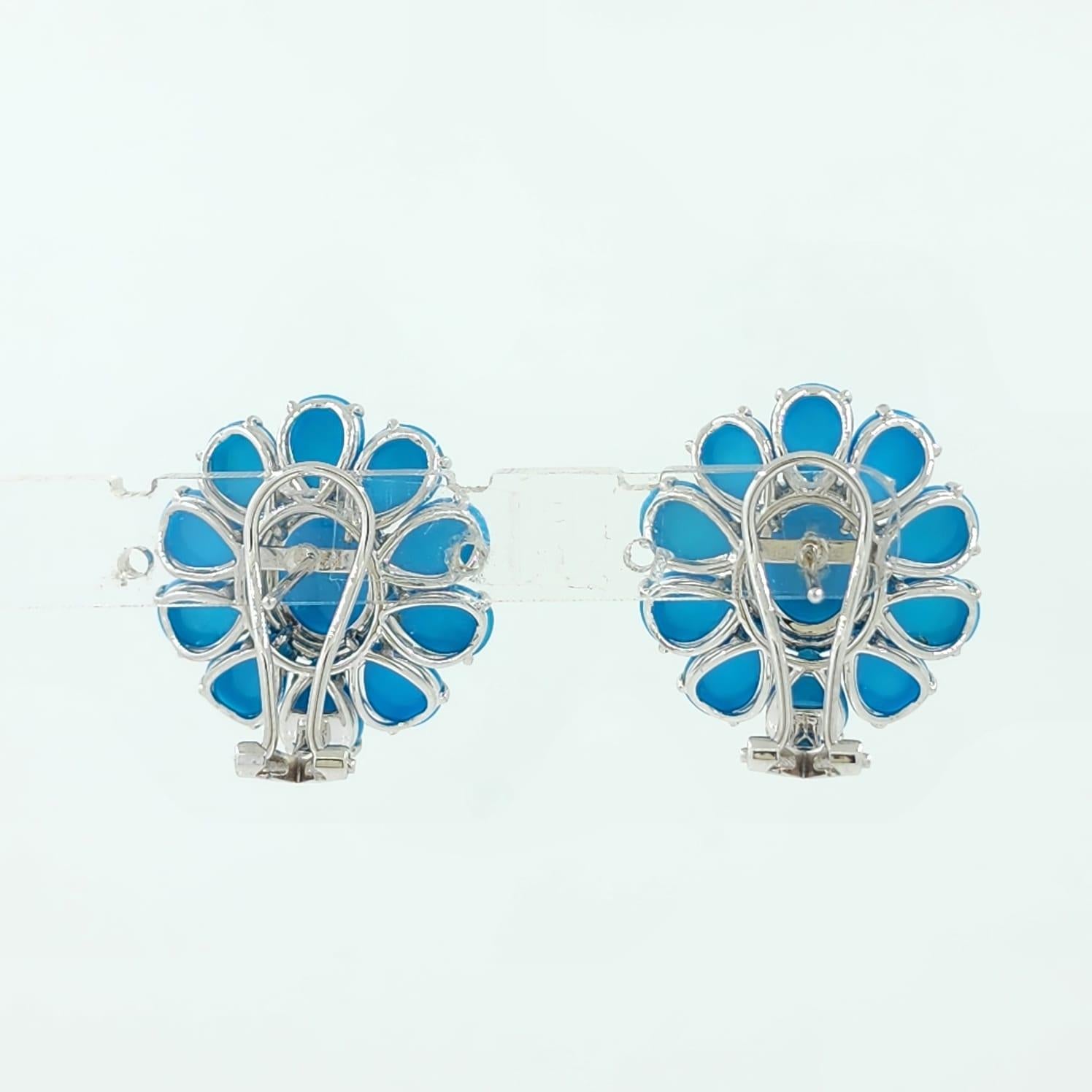 Vintage 7x9mm Türkis Diamant Ohrringe in 14 Karat Weißgold im Zustand „Neu“ im Angebot in Hong Kong, HK