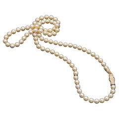 Collier Vintage 8-8.5 mm Perles et Rubis Or Jaune Fermoir Serpent Bracelet perlé