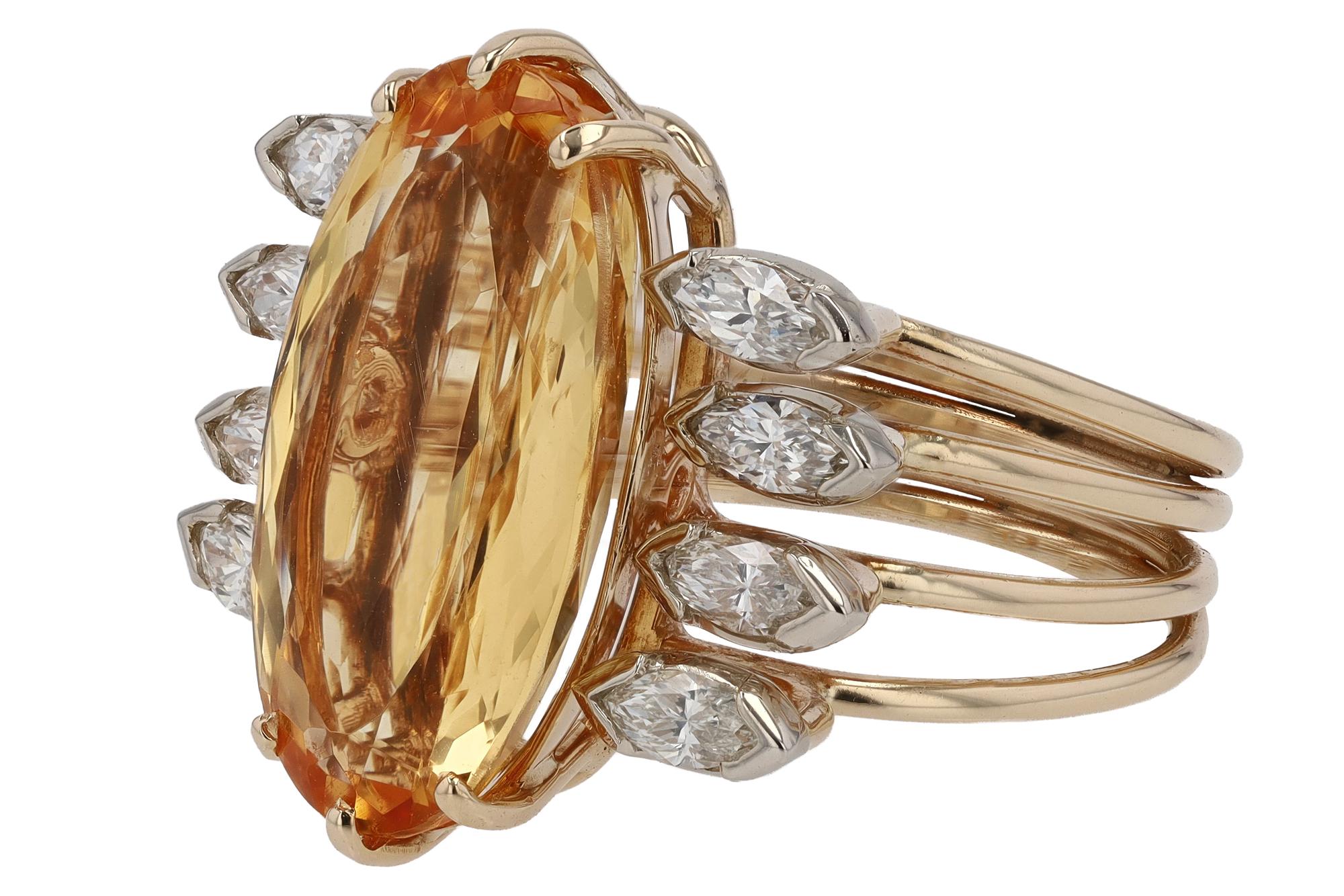 Retro Vintage 8 Carat Imperial Topaz and Diamond Cocktail Ring For Sale