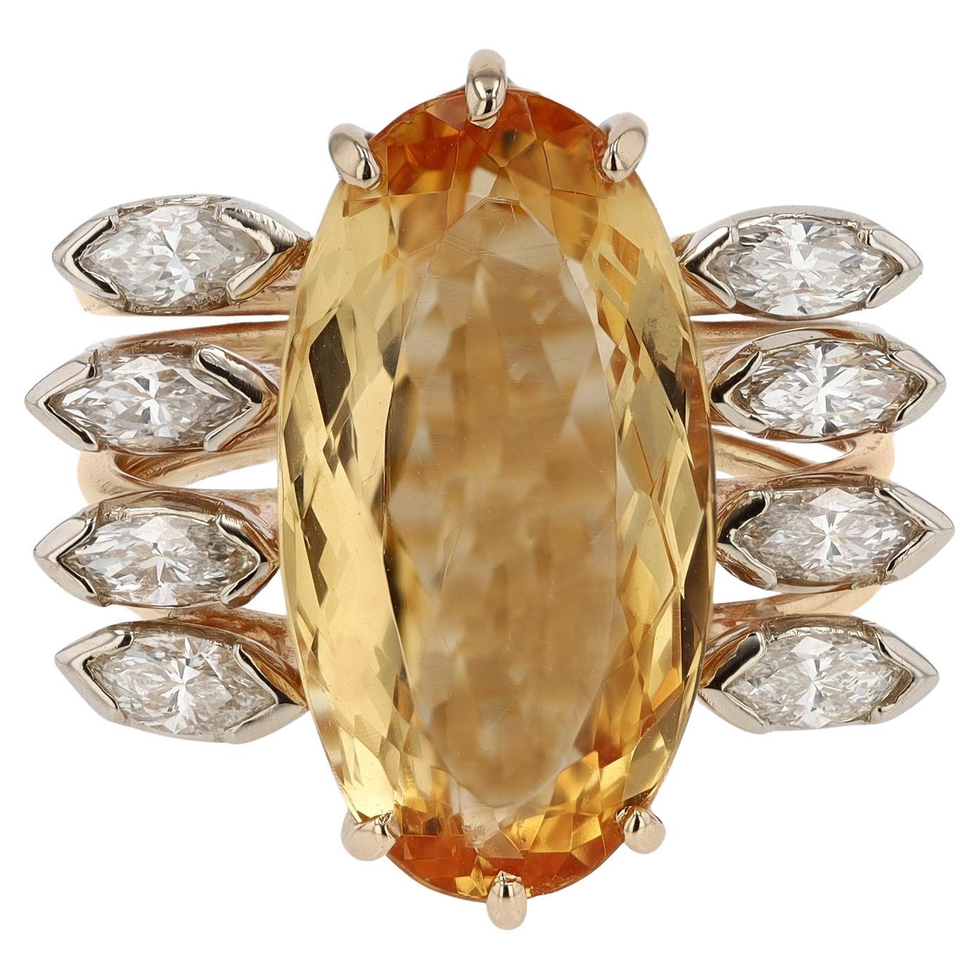Vintage 8 Carat Imperial Topaz and Diamond Cocktail Ring For Sale