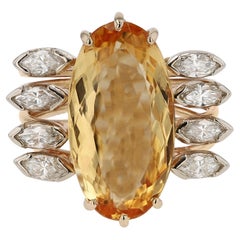 Vintage 8 Carat Imperial Topaz and Diamond Cocktail Ring