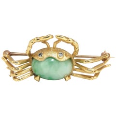 Vintage 8 Carat Natural Jade Pin Cancer Zodiac Crab 18 Karat