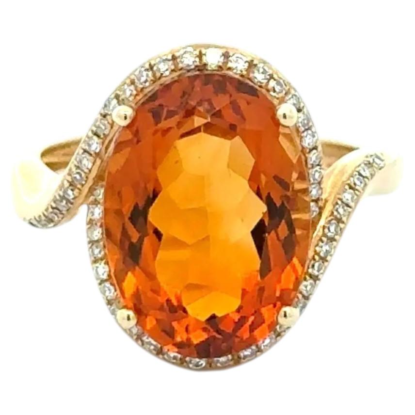 Vintage 8 Carat Oval Madeira Citrine and Diamond Gold Ring