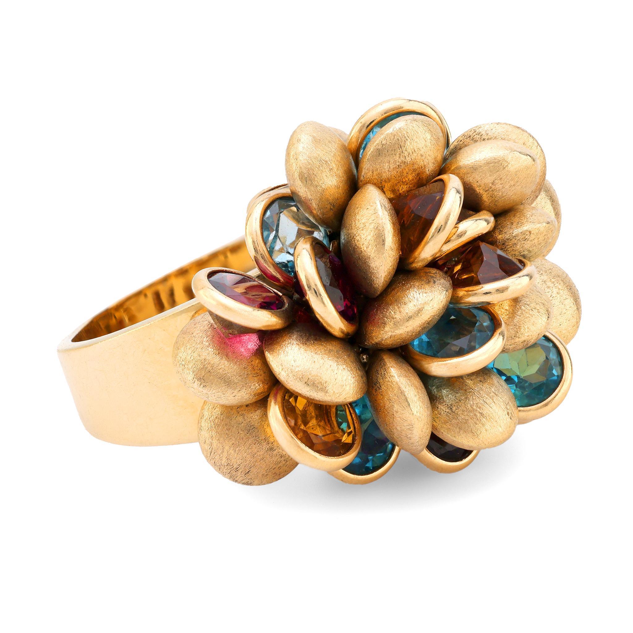 Vintage 8 Karat Gesamtgewicht Edelstein 14k Gelbgold Blütenblätter Ring (Moderne)
