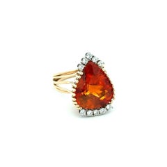 Vintage 8 Carat Vibrant Orange Pear Fire Opal and Diamond Ring Estate Jewelry