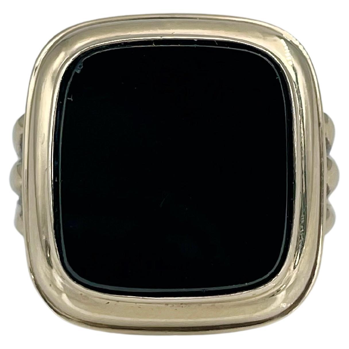 Vintage 8 Karat Gold Black Onyx Rectangle Large Signet Ring For Sale