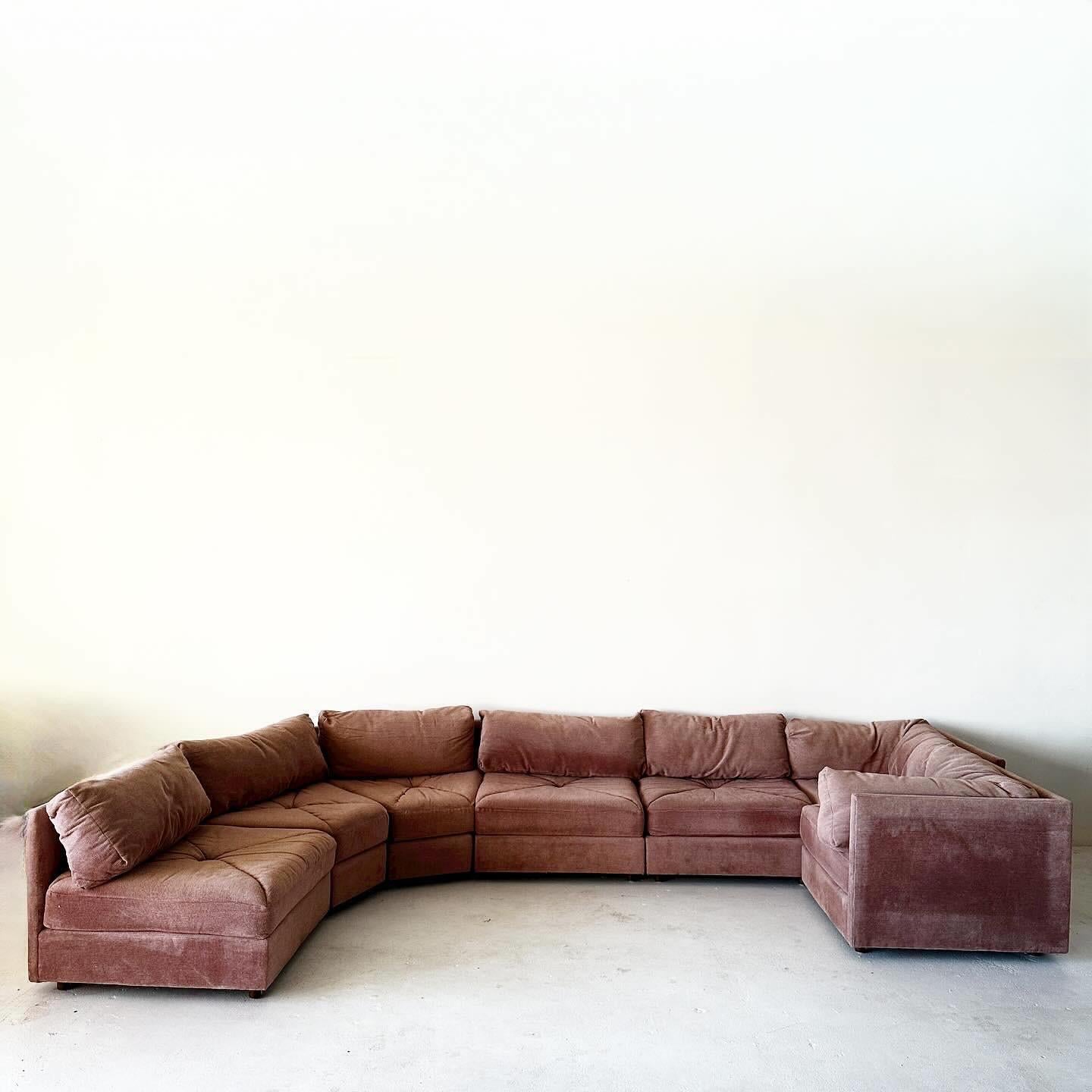 vintage 8-piece modular sectional with original mauve tweed upholstery In Good Condition In Los Angeles, CA