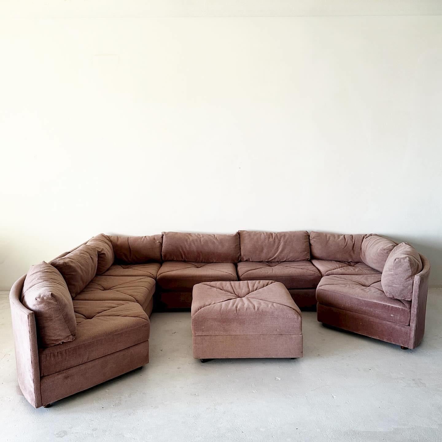 Late 20th Century vintage 8-piece modular sectional with original mauve tweed upholstery