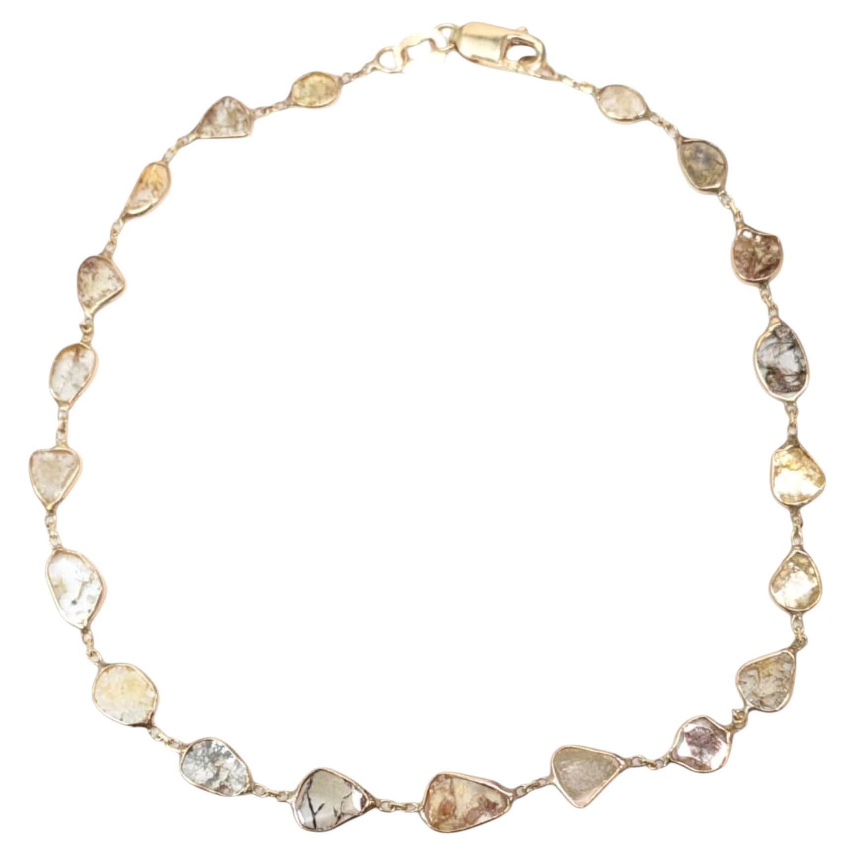 Vintage 8" Salt and Pepper Diamond Slice (1.75ct) Bracelet in 14K Yellow Gold For Sale