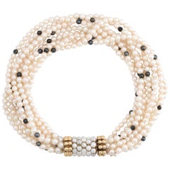 Vintage 8 Strand Cultured Pearl Bracelet 18 Karat Yellow Gold Estate Jewelry