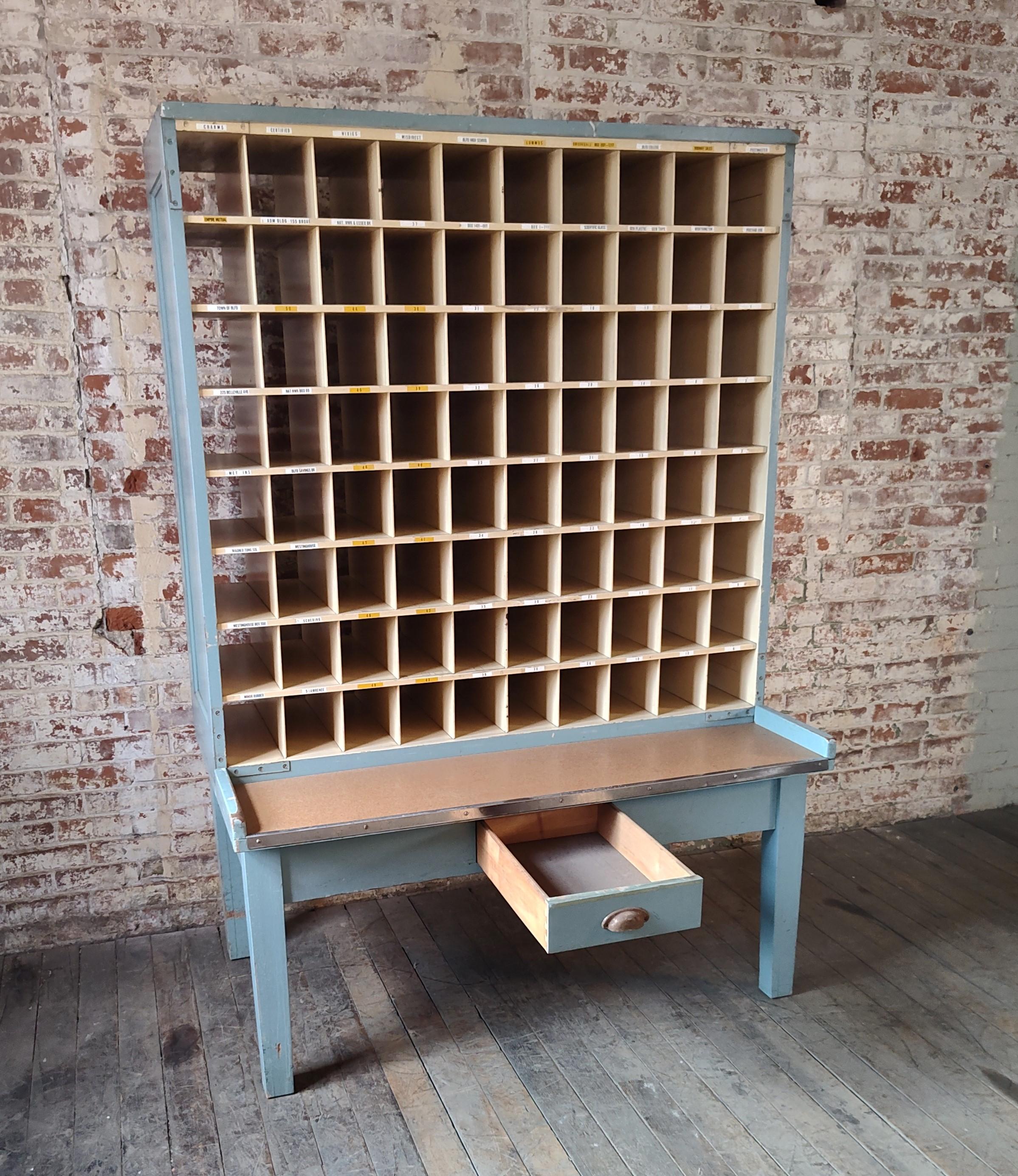 Vintage 80 Bottle Wine Rack / Mail Sorting Desk In Good Condition For Sale In Oakville, CT