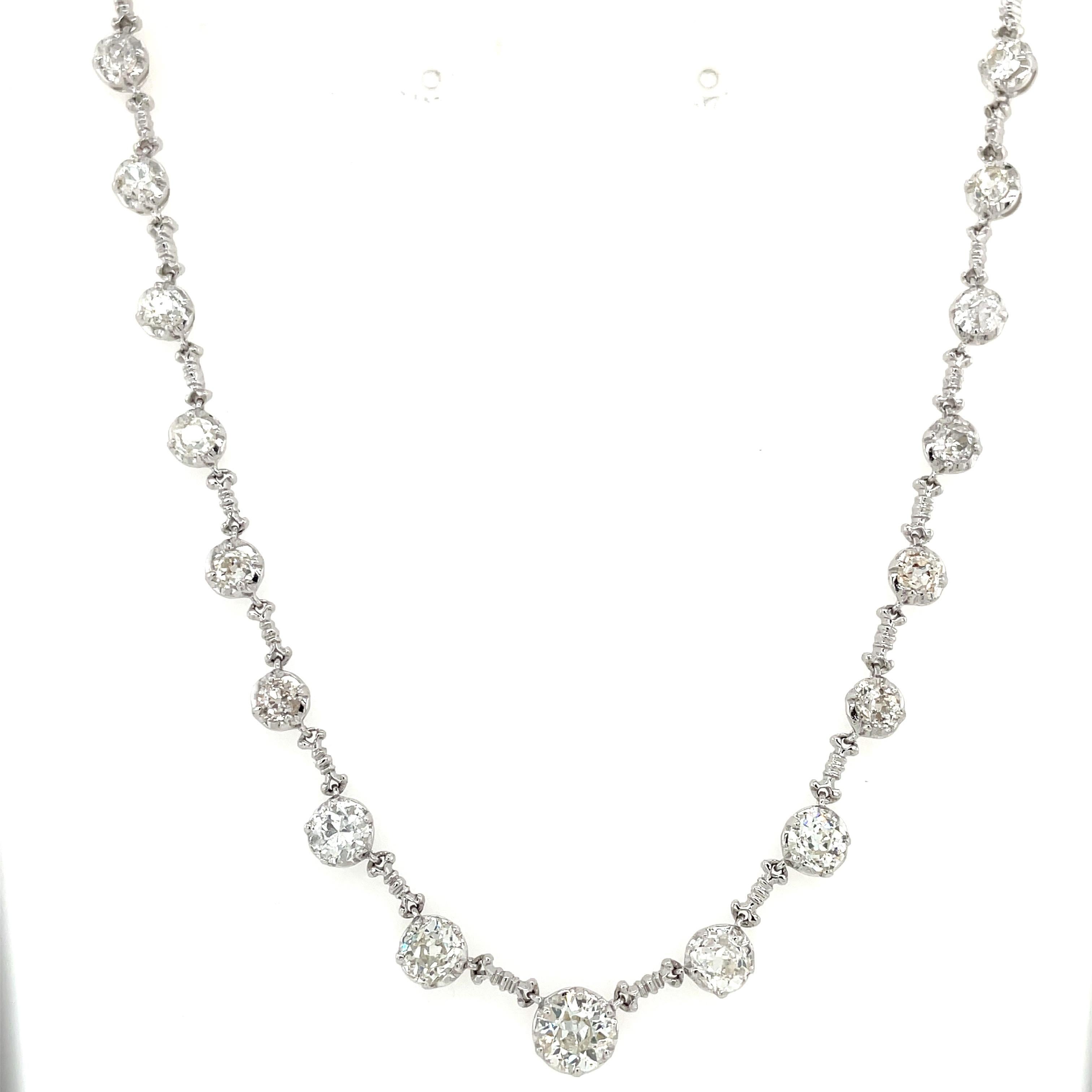 Old Mine Cut Vintage 8.00 Carat Diamond Gold Necklace For Sale