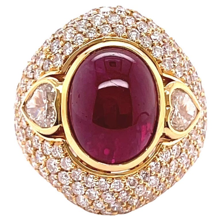 Bague Or 585 Avec Cabochon Rubis Et Diamant - Taille 54, Ajustable - Neuf Avec étiquettes