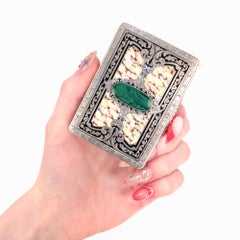 Caja de rapé vintage de plata de ley 0,800 y esmalte, con diseño «trompe l'oeil» en piedra dura