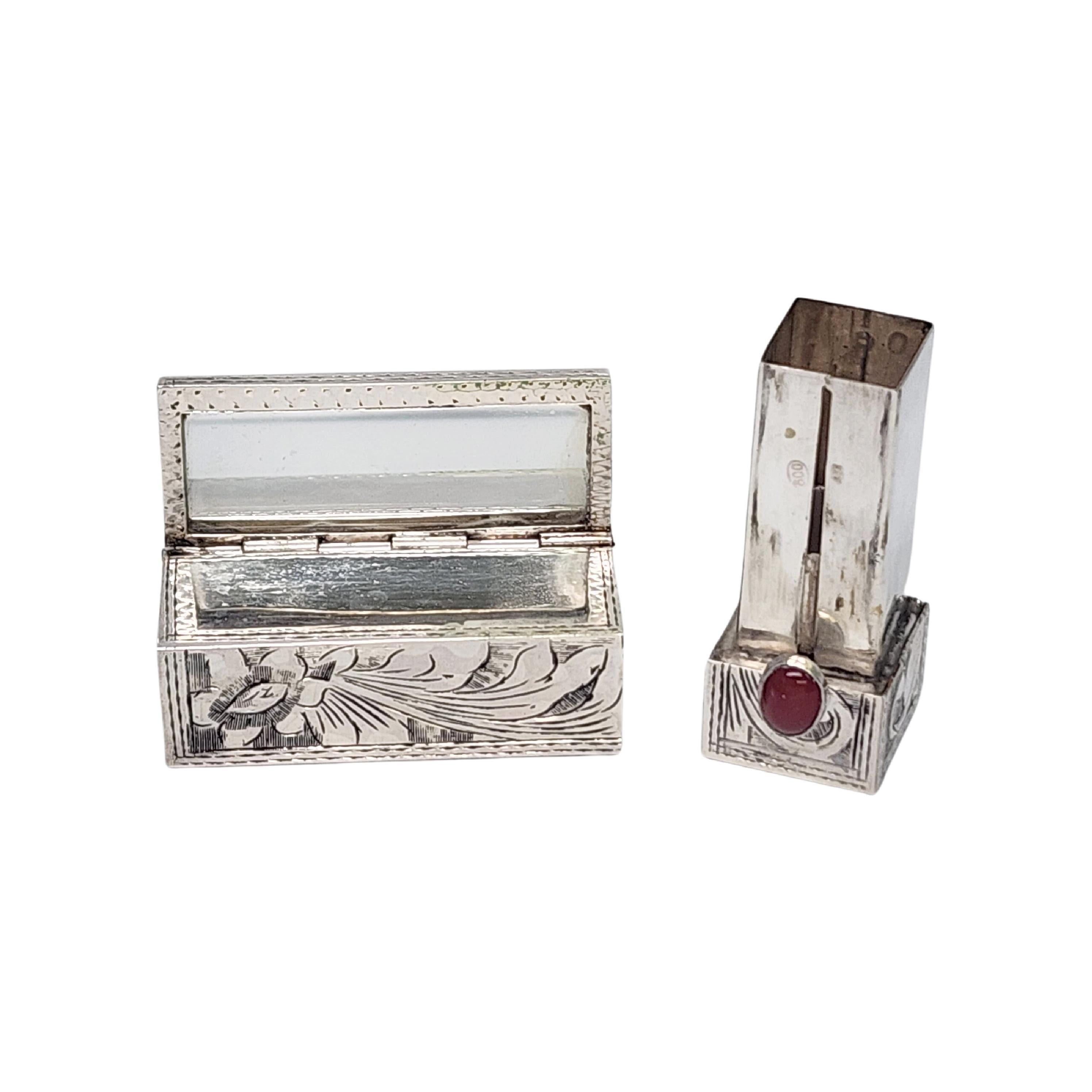 Vintage 800 Silver Italy Lipstick Mirror Case #16523 en vente 3