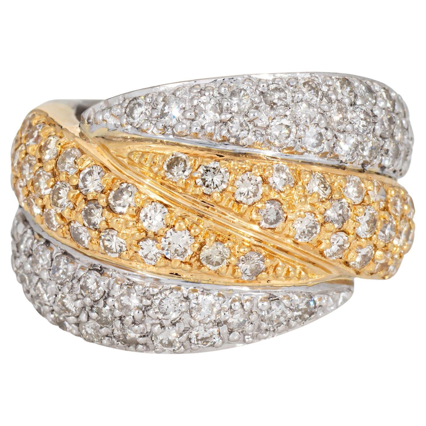 Vintage 80s 2.52ct Diamond Wide Band Sz 8.5 Ring 18k Gold Platinum Jewelry