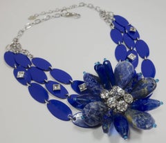 Vintage 80s-90s Signed YSL Robert Goosens Paris Lapis Floral Necklace