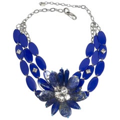 Vintage 80s-90s Signed YSL Robert Goosens Paris Lapis Floral Necklace