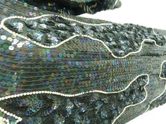 Vintage 80s Artisanal Evening Party Dress Black Sequins Beads Long Dress