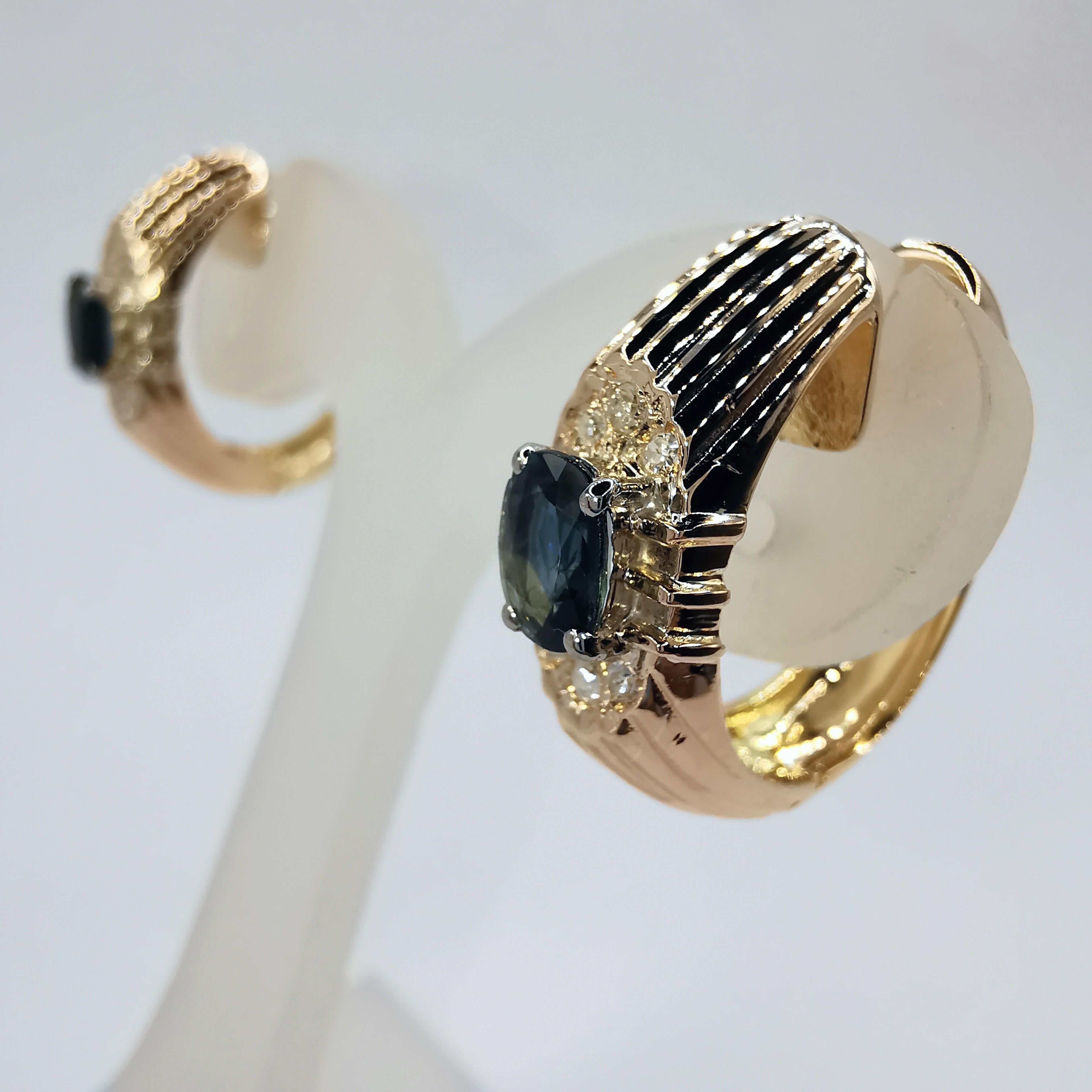 Vintage 80's Blue Sapphire Diamond Earrings in 18K Yellow Gold In New Condition In Wan Chai District, HK