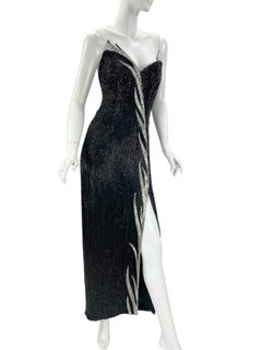 Vintage 80s Bob Mackie Boutique Black Silver Fully Beaded Dress Gown US 6