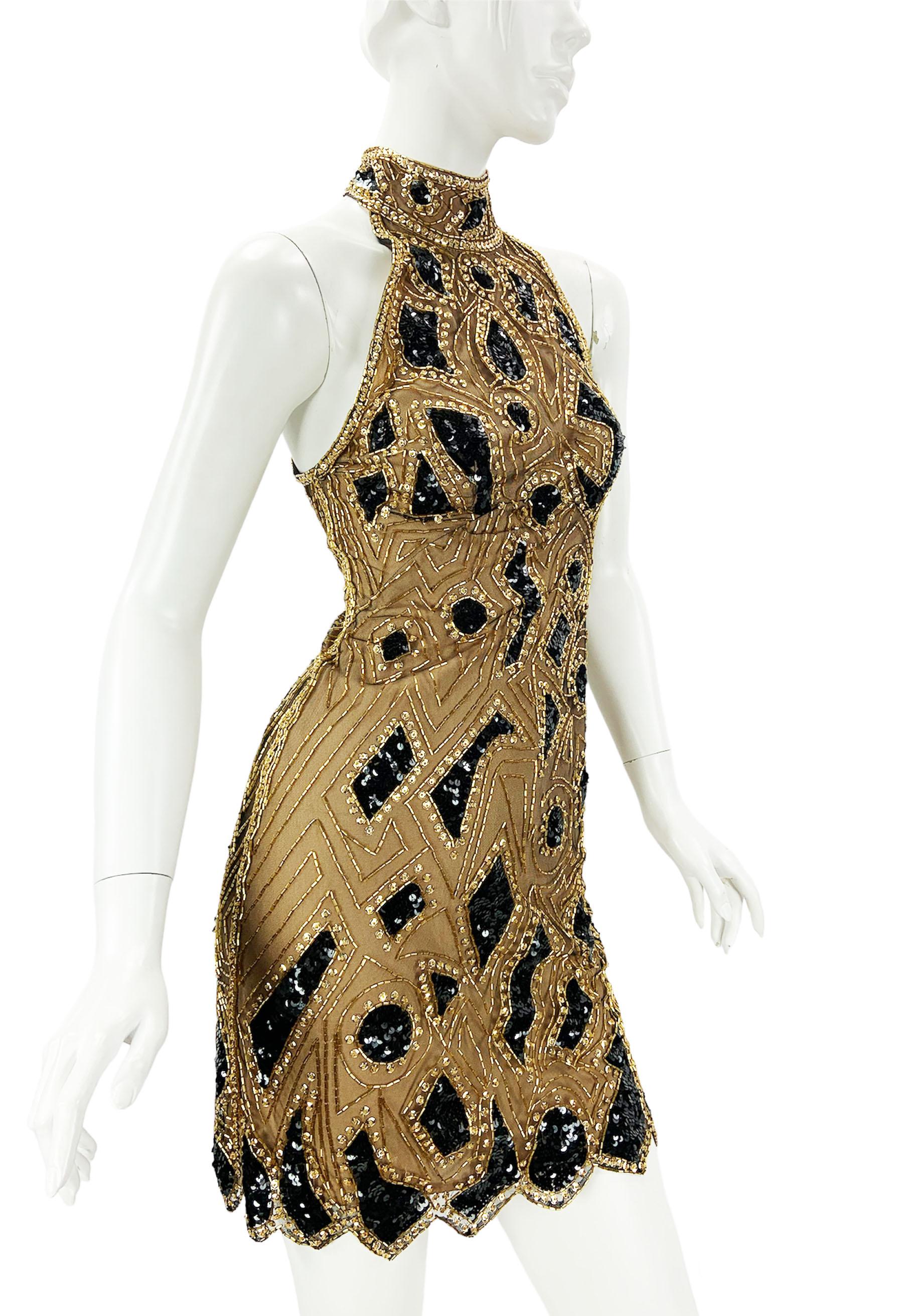 Beige Vintage Bob Mackie Gold Black Mini Dress as seen on Fran *Princesses* 1991 US 4 For Sale