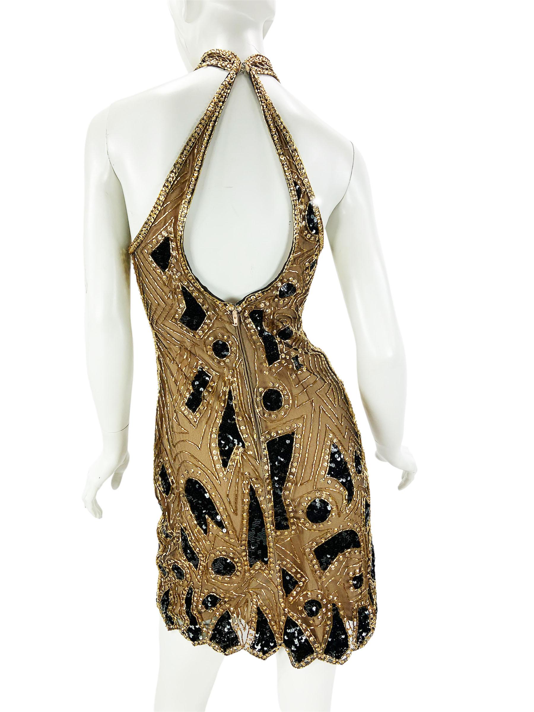 Vintage Bob Mackie Gold Black Mini Dress as seen on Fran *Princesses* 1991 US 4 Excellent état - En vente à Montgomery, TX