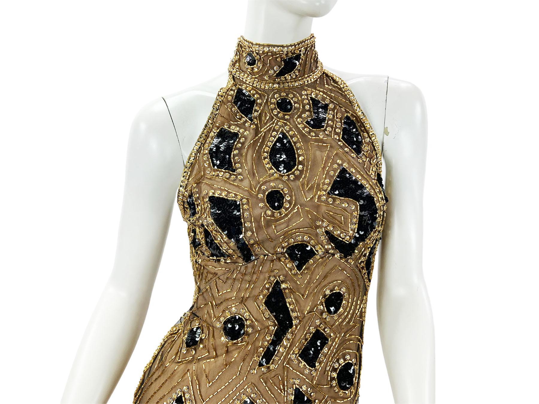 Vintage Bob Mackie Gold Black Mini Dress as seen on Fran *Princesses* 1991 US 4 Pour femmes en vente