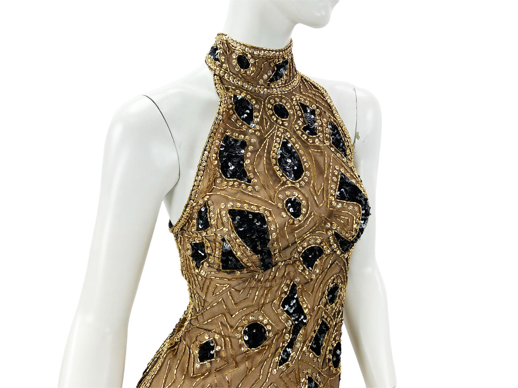 Vintage Bob Mackie Gold Black Mini Dress as seen on Fran *Princesses* 1991 US 4 en vente 1