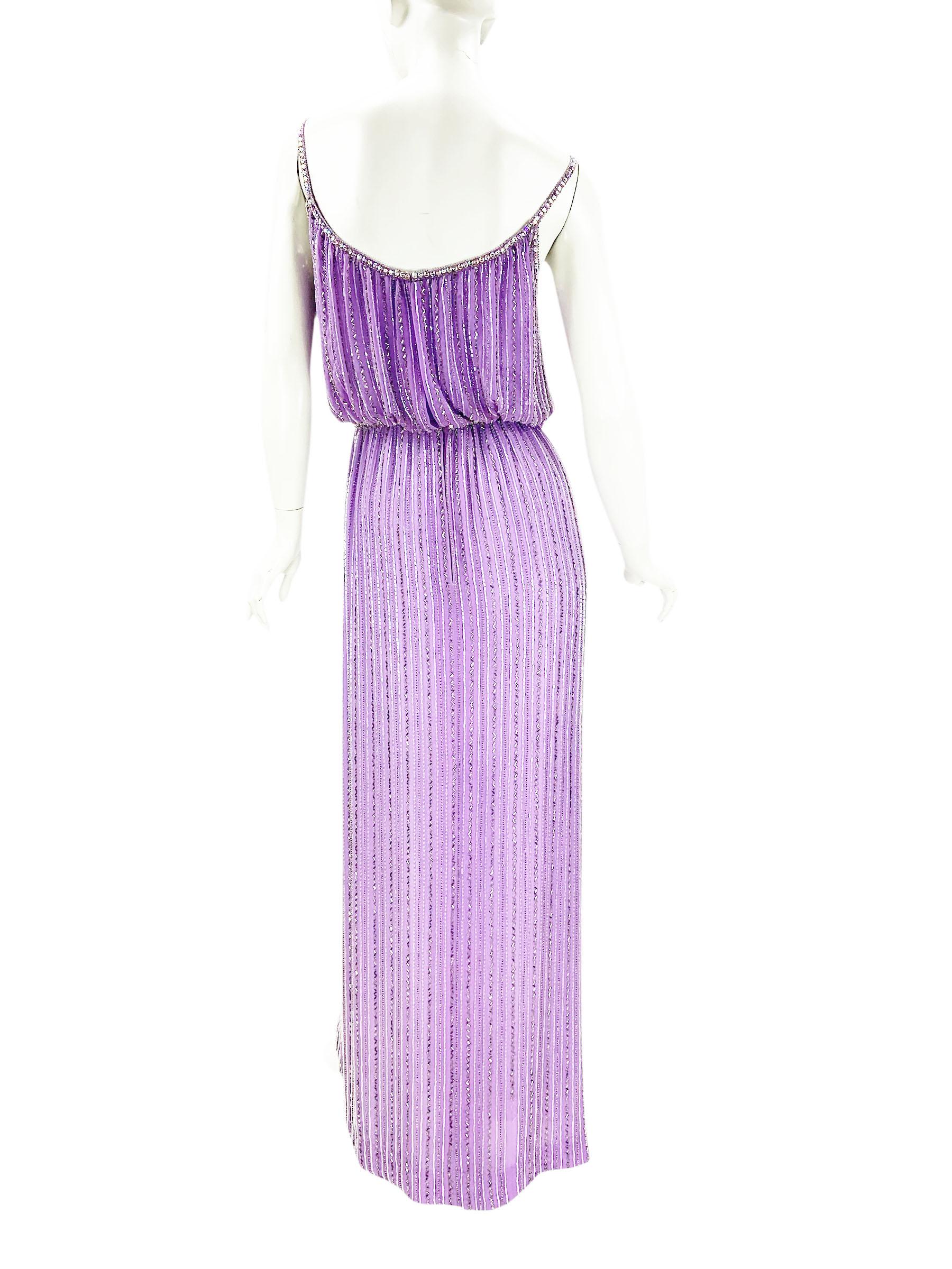 Vintage 80's Bob Mackie Lavendel voll Perlen Kleid Kleid US 6 (Violett) im Angebot