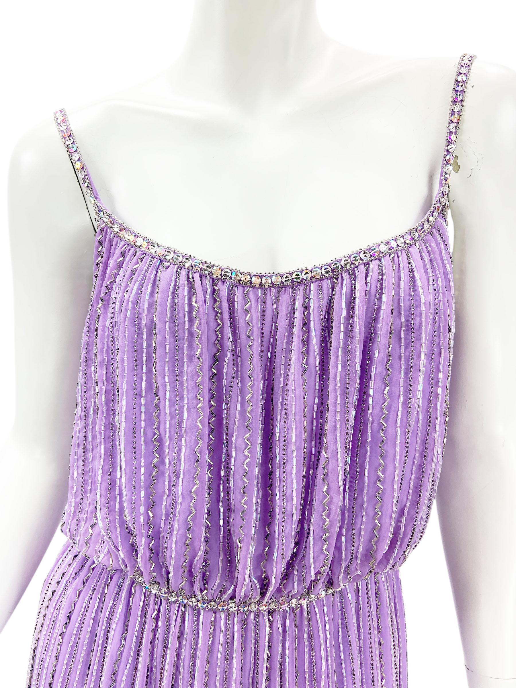 Vintage 80's Bob Mackie Lavendel voll Perlen Kleid Kleid US 6 Damen im Angebot