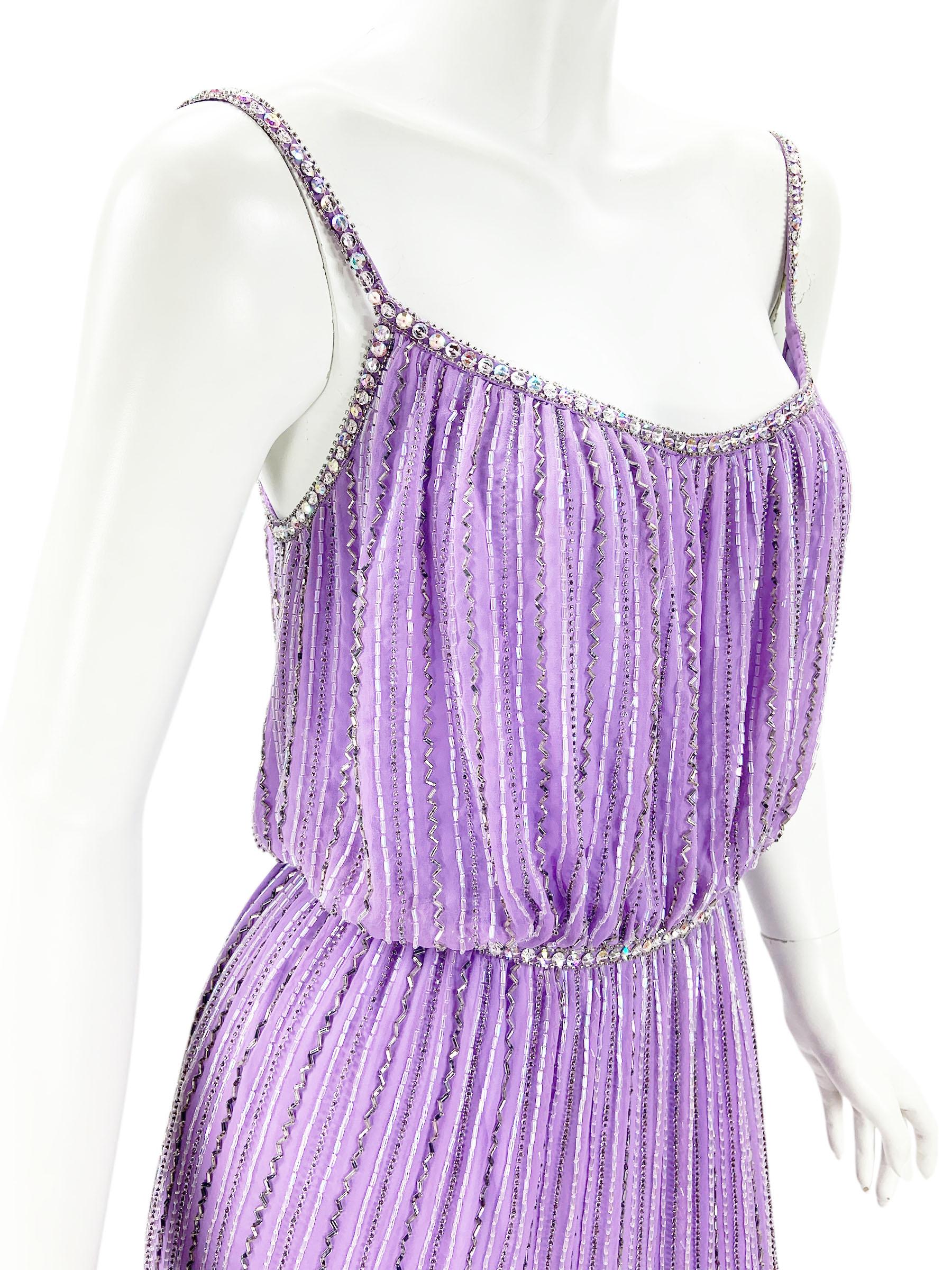 Vintage 80's Bob Mackie Lavendel voll Perlen Kleid Kleid US 6 im Angebot 1