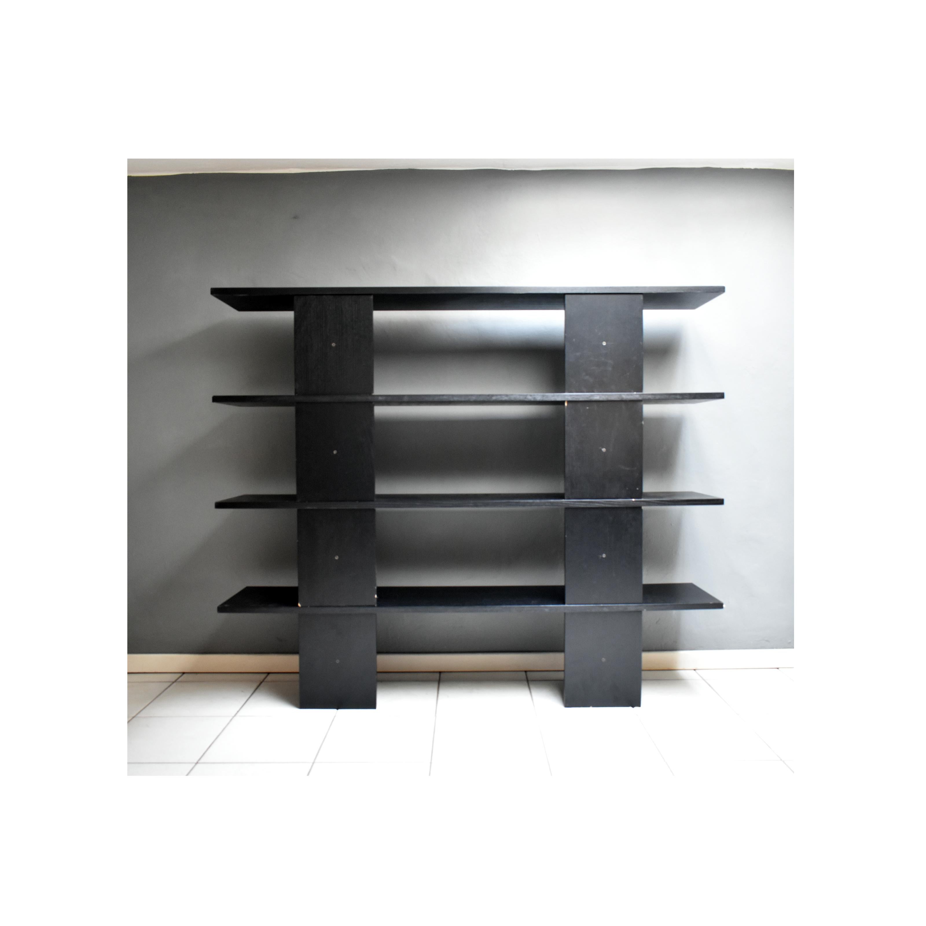 Vintage 80's Bookcase in Black Wood, Italian Manufacture 1