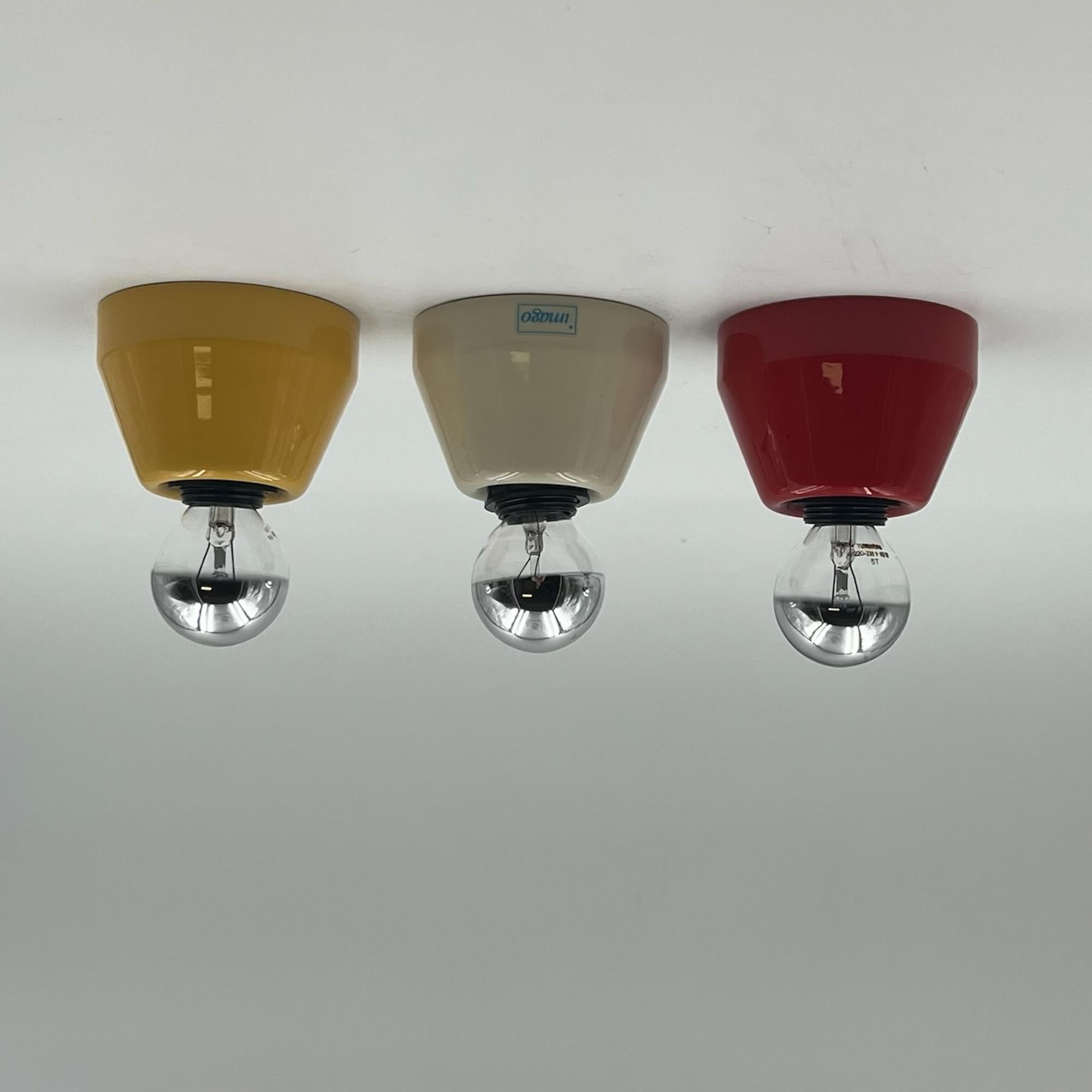 Minimalist Vintage 80s Ceramic Lights Imago Italy - Vibrant Hues - Set of 3 New Old Stock For Sale