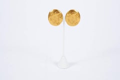 Vintage 80's Chanel Oval Embossed Gold Earrings
