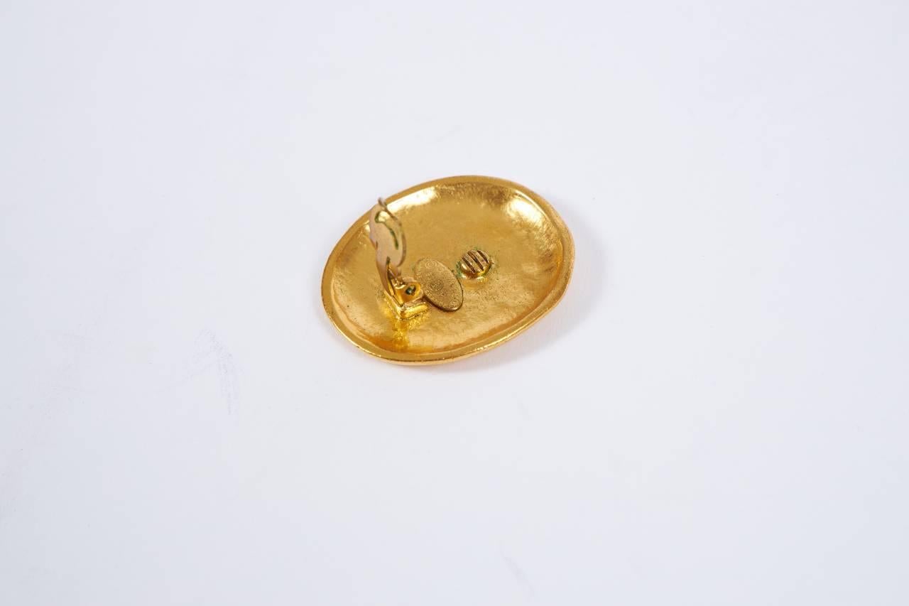 Women's Vintage 80's Chanel Oval Embossed Gold Earrings For Sale