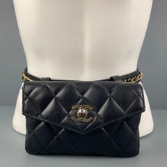 Antique 80's CHANEL Waist Size XS Black Quilted Leather Belt-Bag